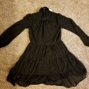 Trixxi black mock neck Swiss dot sheer long sleeve dress size medium